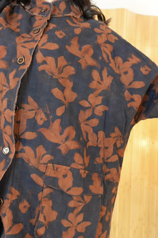 Oriental Orchid Denim Shirt Tunic Navy